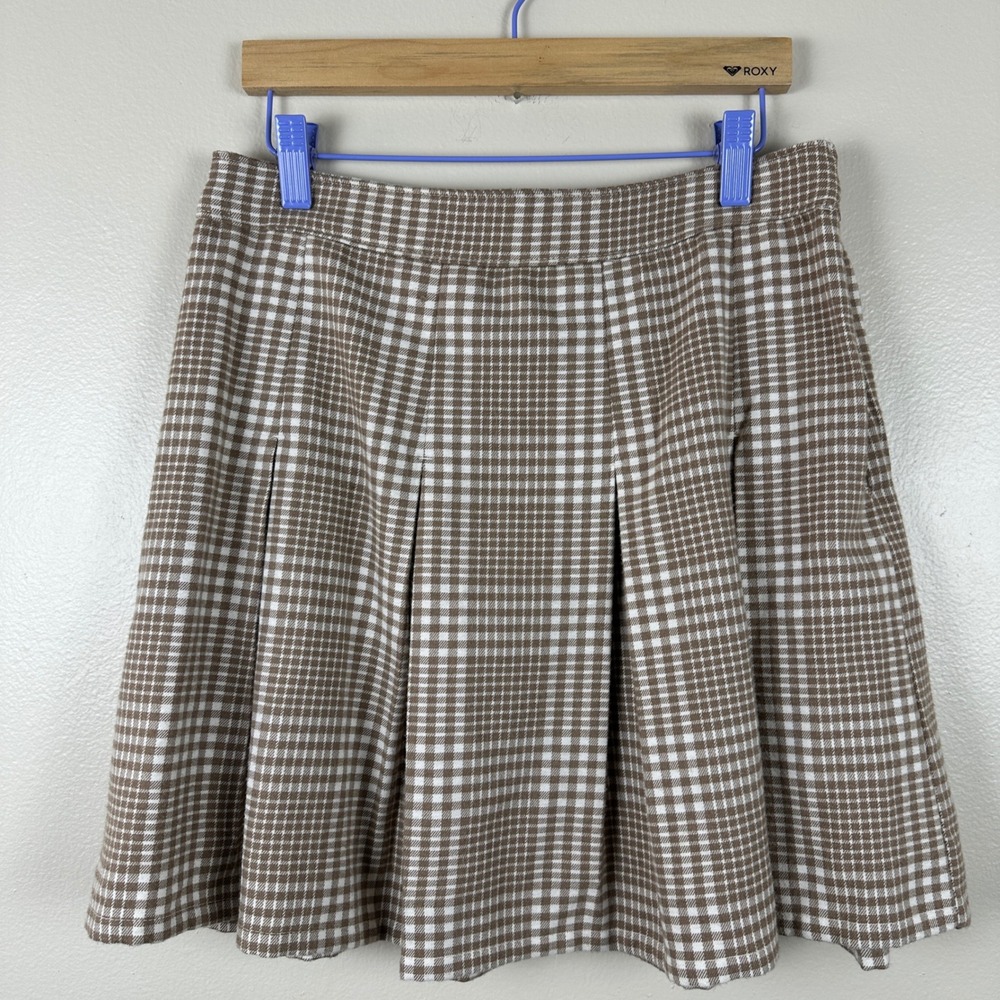 Hollister Women's M Mini Skirt Brown Gingham Plaid Ultra High-Rise Pleated